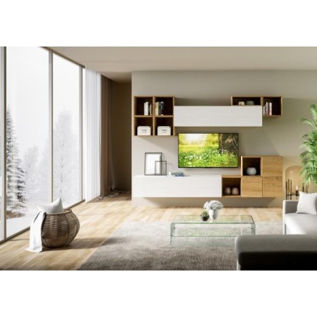 Parete attrezzata 45x294x39,2 cm, bianco frassino e quercia naturale