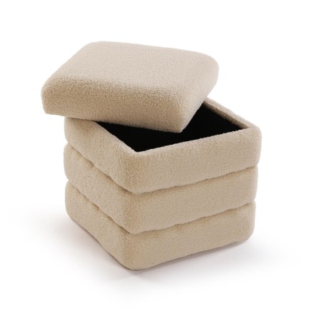 Pouf quadrato in legno contenitore tessuto colore beige
