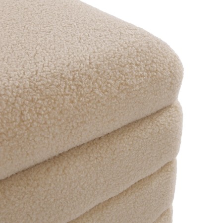 Pouf quadrato in legno contenitore tessuto colore beige