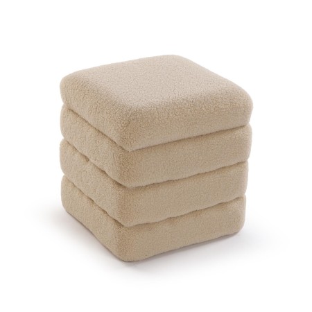 Pouf quadrato in legno contenitore tessuto colore beige