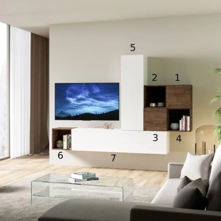 Parete attrezzata 254x173,6x39,2 cm, bianco frassino e noce