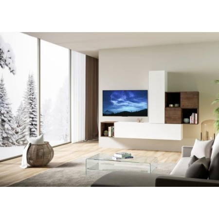 Parete attrezzata 254x173,6x39,2 cm, bianco frassino e noce