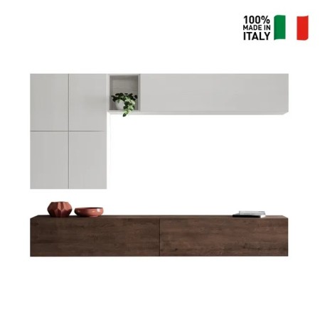 Parete attrezzata 16x268x39,2 cm, bianco frassino e noce