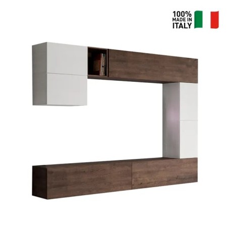 Parete attrezzata 268x200x39,2 cm, bianco frassino e noce