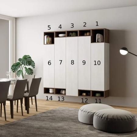Parete attrezzata 35x200x194 cm, bianco frassino e noce