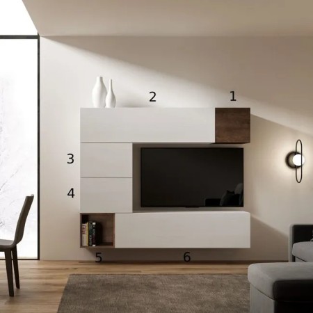 Parete attrezzata 194x160x39,5 cm, bianco frassino e noce