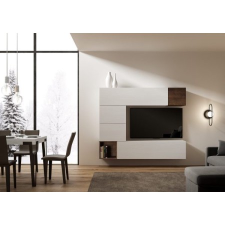 Parete attrezzata 194x160x39,5 cm, bianco frassino e noce