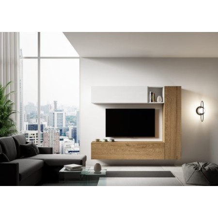 Parete attrezzata 214x174x39,5 cm, bianco frassino e noce