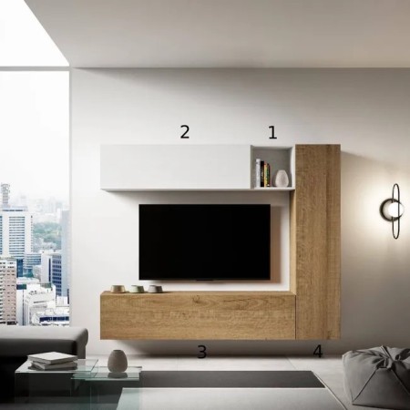 Parete attrezzata 214x174x39,5 cm, bianco frassino e noce