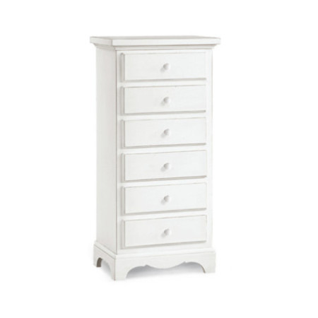 Cassettiera in Legno di Pioppo Bianco Opaco con 6 Cassetti Spaziosi  Misura 50x35x105 cm