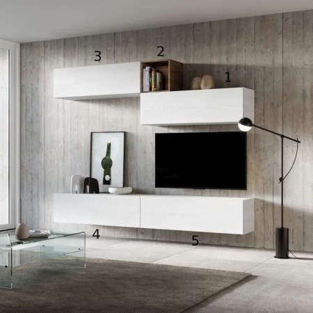Parete attrezzata 268x39,5 cm, bianco frassino e quercia naturale