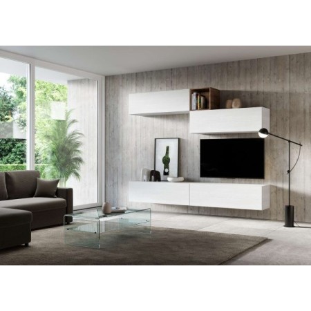 Parete attrezzata 268x39,5 cm, bianco frassino e quercia naturale