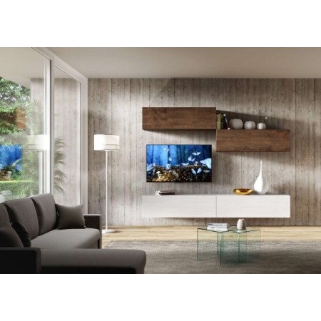Parete attrezzata 268x39,5 cm, bianco frassino e noce collezione Isoka