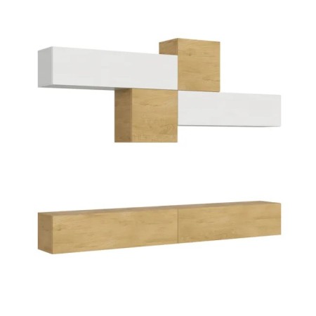 Parete attrezzata 308x39,5 cm, bianco frassino e noce collezione Isoka