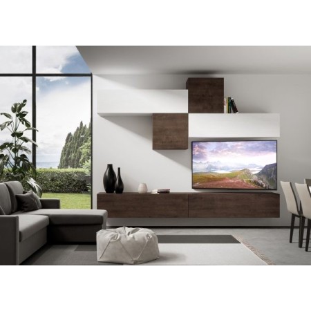 Parete attrezzata 308x39,5 cm, bianco frassino e noce collezione Isoka