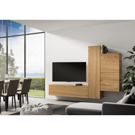 Parete attrezzata 254x174x39,5 cm, bianco frassino e quercia naturale