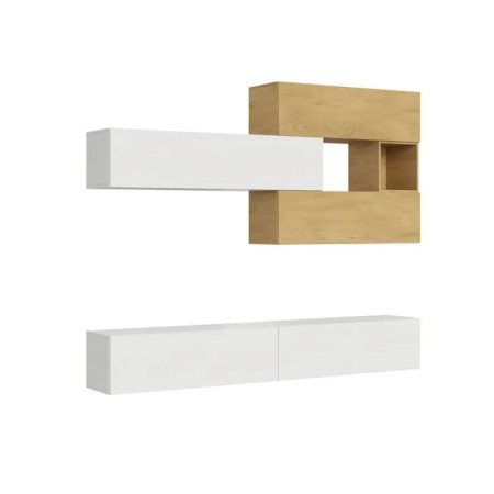 Parete attrezzata 268x39,5 cm, bianco frassino e quercia naturale
