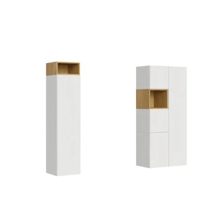 Parete attrezzata 174x39,5 cm, bianco frassino e quercia naturale
