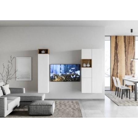 Parete attrezzata 174x39,5 cm, bianco frassino e quercia naturale