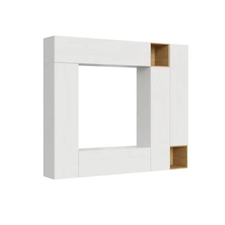 Parete attrezzata 254x214x39,5 cm, bianco frassino e quercia naturale