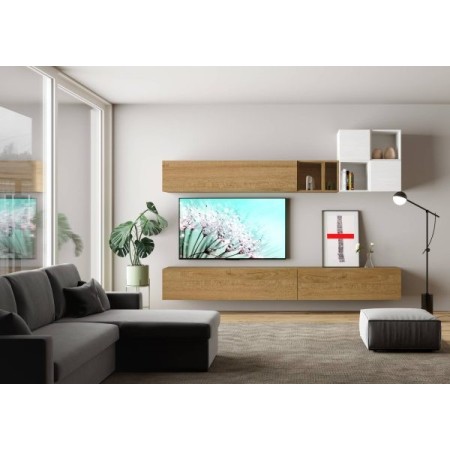 Parete attrezzata 308x174x39,5 cm, bianco frassino e quercia naturale