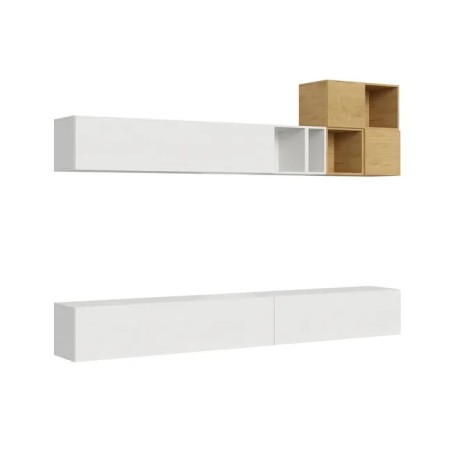 Parete attrezzata 308x174x39,5 cm, bianco frassino e quercia naturale