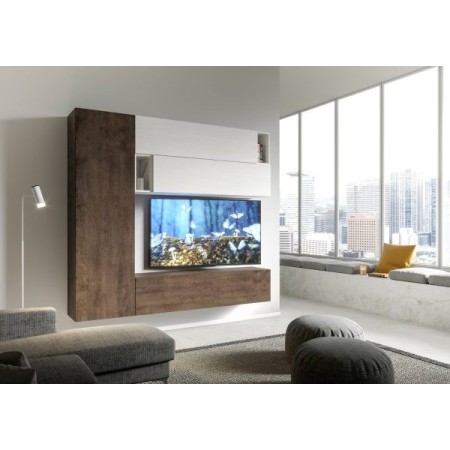 Parete attrezzata 234x210x39,5 cm, bianco frassino e noce