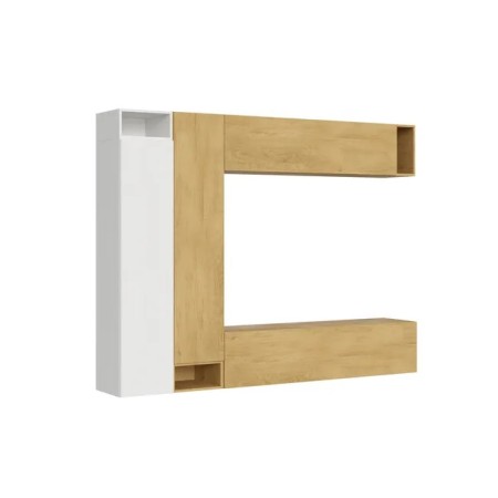 Parete attrezzata 254x194x39,5 cm, bianco frassino e quercia naturale