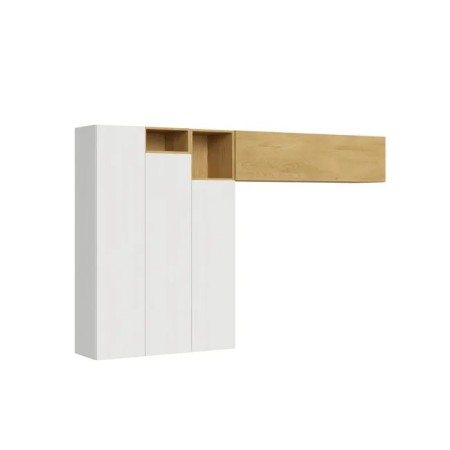 Parete attrezzata 274x174x39,5 cm, bianco frassino e quercia naturale