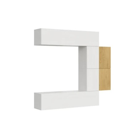 Parete attrezzata 214x200x39,5 cm, bianco frassino e quercia naturale