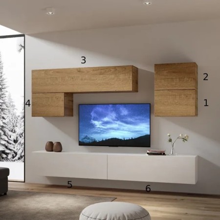 Parete attrezzata 12x268x39,2 cm, bianco frassino e quercia naturale