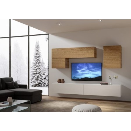 Parete attrezzata 12x268x39,2 cm, bianco frassino e quercia naturale