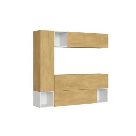 Parete attrezzata 214x39,2 cm, bianco frassino e quercia naturale