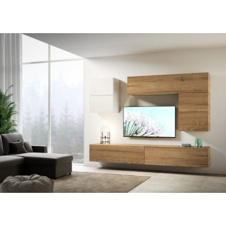 Parete attrezzata 268x39,5 cm, bianco frassino e quercia naturale
