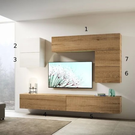 Parete attrezzata 268x39,5 cm, bianco frassino e quercia naturale