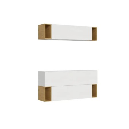 Parete attrezzata 174x39,5 cm, bianco frassino e quercia naturale