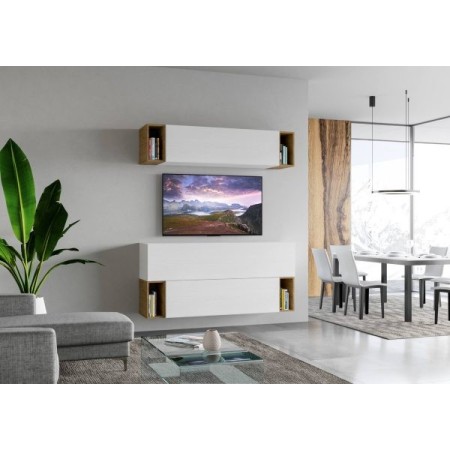 Parete attrezzata 174x39,5 cm, bianco frassino e quercia naturale
