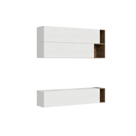 Parete attrezzata 194x39,5 cm, bianco frassino e noce collezione Isoka