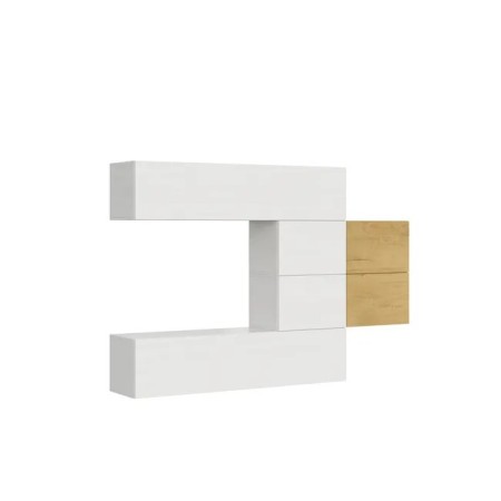 Parete attrezzata 236x160x39,5 cm, bianco frassino e quercia naturale