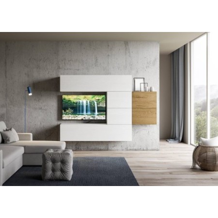 Parete attrezzata 236x160x39,5 cm, bianco frassino e quercia naturale