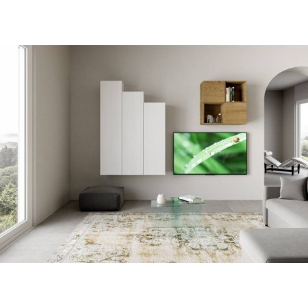 Parete attrezzata 120x174x39,5 cm, bianco frassino e quercia naturale