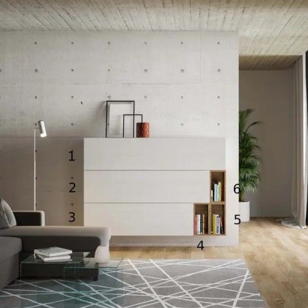 Parete attrezzata 174x39,5 cm, bianco frassino e quercia naturale