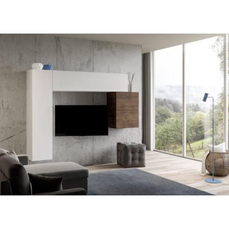 Parete attrezzata 204x174x39,5 cm, bianco frassino e noce