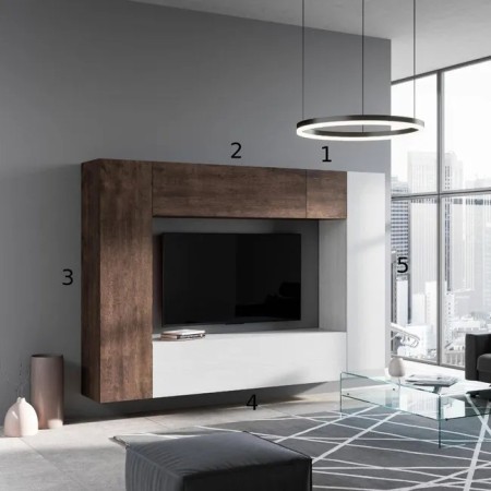 Parete attrezzata 254x200x39,5 cm, bianco frassino e noce