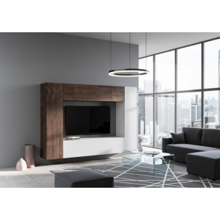 Parete attrezzata 254x200x39,5 cm, bianco frassino e noce