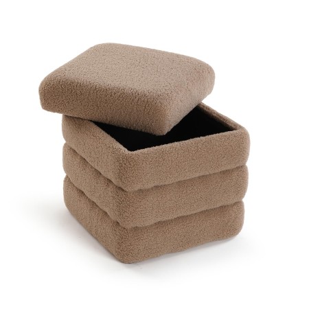 Pouf quadrato in legno contenitore tessuto colore marrone elegante