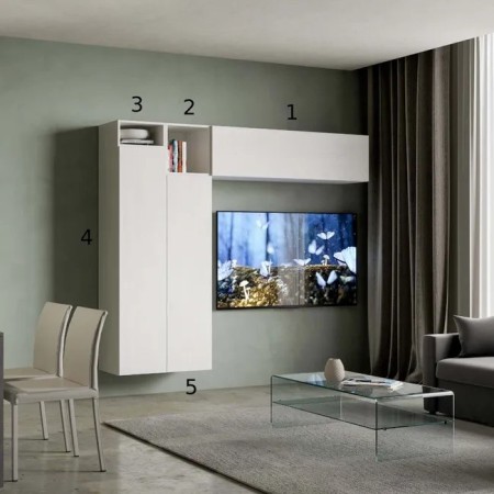 Parete attrezzata 234x194x39,5 cm, bianco frassino collezione Isoka