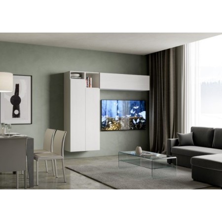 Parete attrezzata 234x194x39,5 cm, bianco frassino collezione Isoka