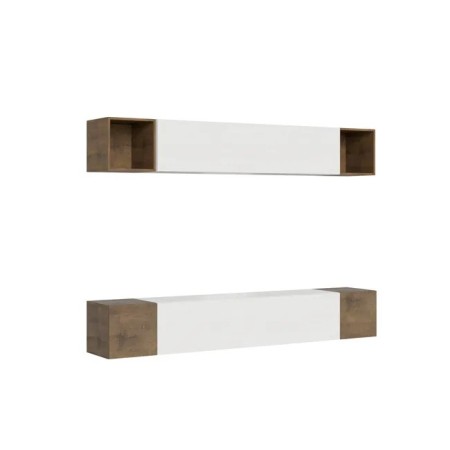 Parete attrezzata 254x39,5 cm, bianco frassino e noce collezione Isoka