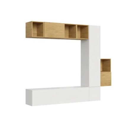 Parete attrezzata 254x214x39,5 cm, bianco frassino e quercia naturale